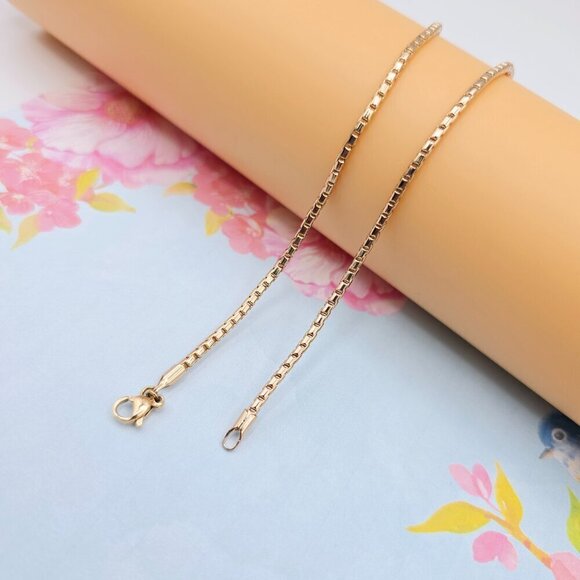 "Slim Rose Gold Box Chain Necklace for Men & Women, 19.7 Inch Length, XPNL0077 - Picture 8 of 12